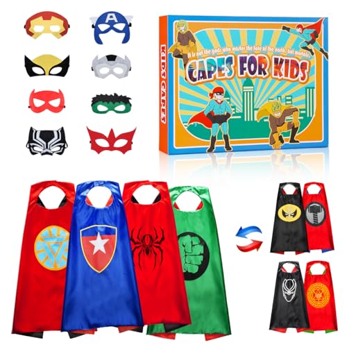 Roko Toys for 3-10 Year Old Boys, Superhero Capes for Kids 3-12 Year Old Boy Gifts Boys Cartoon Dress up Costumes Party Supplies Toys for Ages 2-4 5-7 (8 Heroes Double-sided) - Image 2