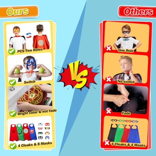 Roko Toys for 3-10 Year Old Boys, Superhero Capes for Kids 3-12 Year Old Boy Gifts Boys Cartoon Dress up Costumes Party Supplies Toys for Ages 2-4 5-7 (8 Heroes Double-sided) - Image 5