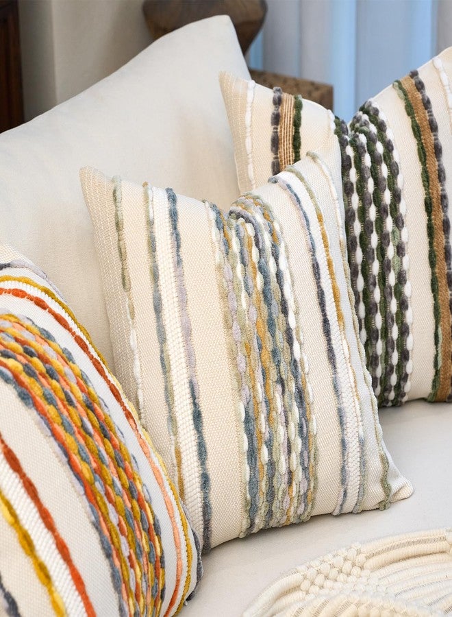 Aeckself Boho Pillow Covers 18x18 Inch Set of 2, Farmhouse Decorative Striped Square Chenille Tufted Accent Neutral Throw Pillow Covers for Living Room Couch Bed, Gray Blue - Image 5