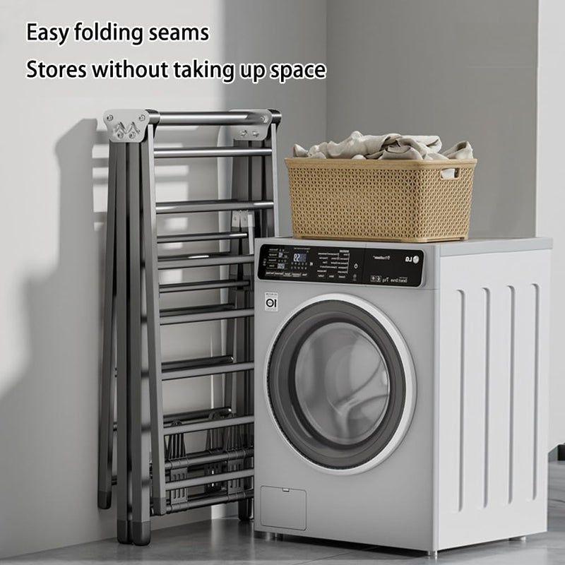 ZUCNG Folding Clothes Dryer Clothes Drying Rack with 4 Shoe Holder, Foldable 3-Tier Laundry Hanger Free-Standing Dryer Rack 3 Height Adjustable Clothes Drying Rack, Windproof, Indoor Outdoor (160CM) - Image 2
