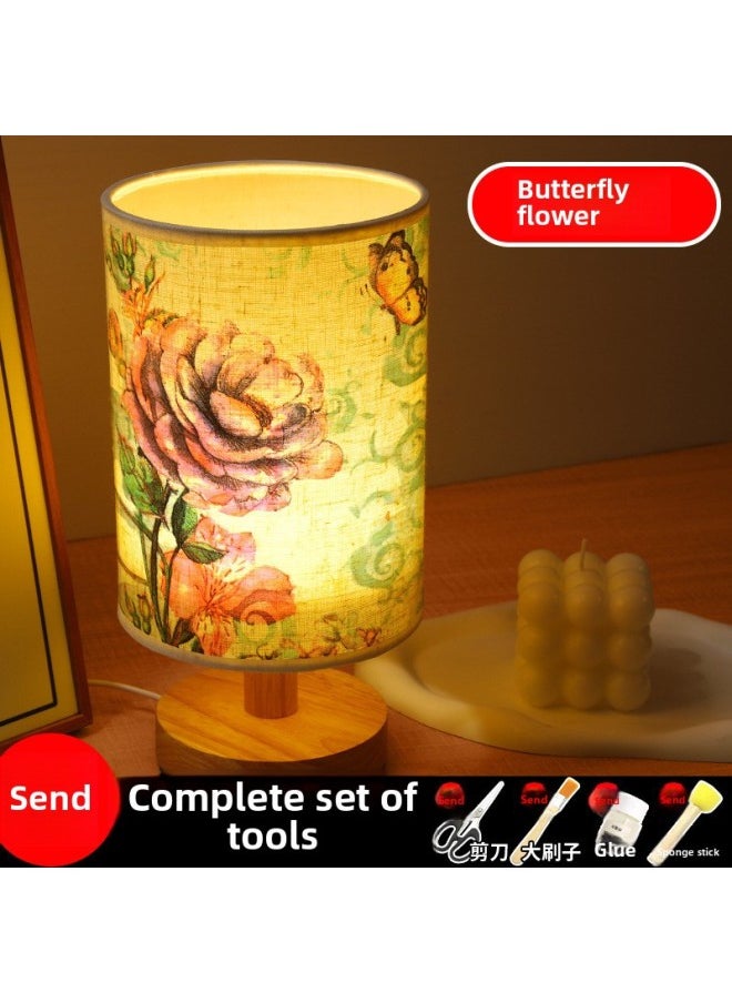 Butterfly Embossed Dried Flower Table Lamp Handmade DIY Material Bag National Day Group Building Salon Activity Night Light-Color:Dielianhua (full Set Of Materials Package)  - Image 1