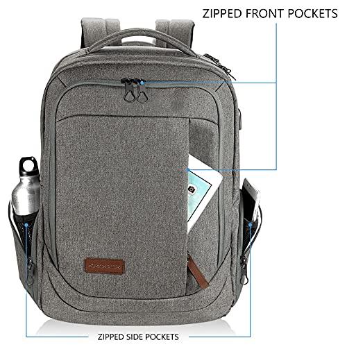 KROSER Laptop Backpack Large Computer Backpack Fits up to 17.3 Inch Laptop with USB Charging Port Water-Repellent Casual Daypack for Travel/Business/College/Women/Men-Grey - Image 2