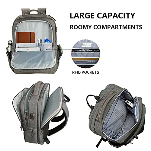 KROSER Laptop Backpack Large Computer Backpack Fits up to 17.3 Inch Laptop with USB Charging Port Water-Repellent Casual Daypack for Travel/Business/College/Women/Men-Grey - Image 5
