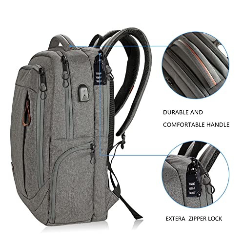 KROSER Laptop Backpack Large Computer Backpack Fits up to 17.3 Inch Laptop with USB Charging Port Water-Repellent Casual Daypack for Travel/Business/College/Women/Men-Grey - Image 4