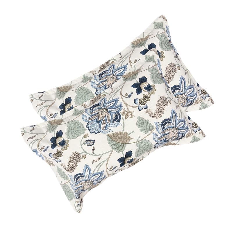 ElanorHomes Cotton Double King Size Bedsheet | Hand Printed | Ultra-Soft & Skin-Safe | Breathable Summer Comfort | 90x108 inches with 2 Pillow Covers (Sapphire Petal) - Image 4