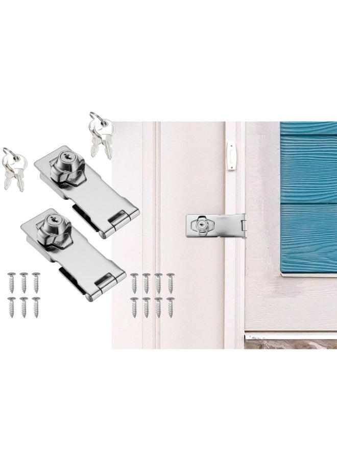 ROBUSTLINE Robuistline Pack Of 2 Hasps And Staples 2.5 Inch Cp W/Lock For Small Doors Cabinets And More Chrome Plated Hasp Lock Catch Latch Safety Lock No 305 