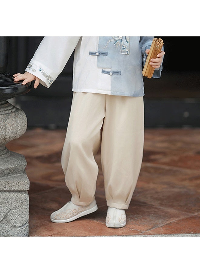 Flag Platinum Qibo Hanfu Boys' Spring And Autumn Children's New Chinese Style National Fashion Ancient Style Tang Suit, Apricot Long Pants , Size 110 - Image 4