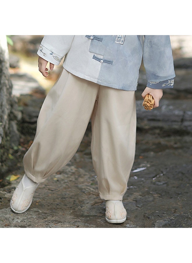 Flag Platinum Qibo Hanfu Boys' Spring And Autumn Children's New Chinese Style National Fashion Ancient Style Tang Suit, Apricot Long Pants , Size 110 - Image 2
