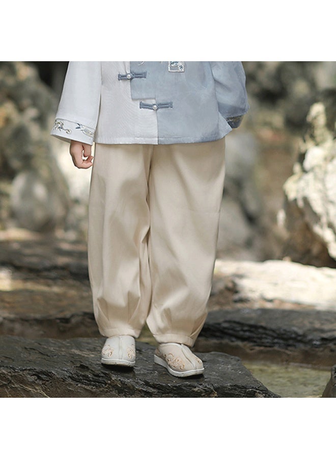 Flag Platinum Qibo Hanfu Boys' Spring And Autumn Children's New Chinese Style National Fashion Ancient Style Tang Suit, Apricot Long Pants , Size 110 - Image 5