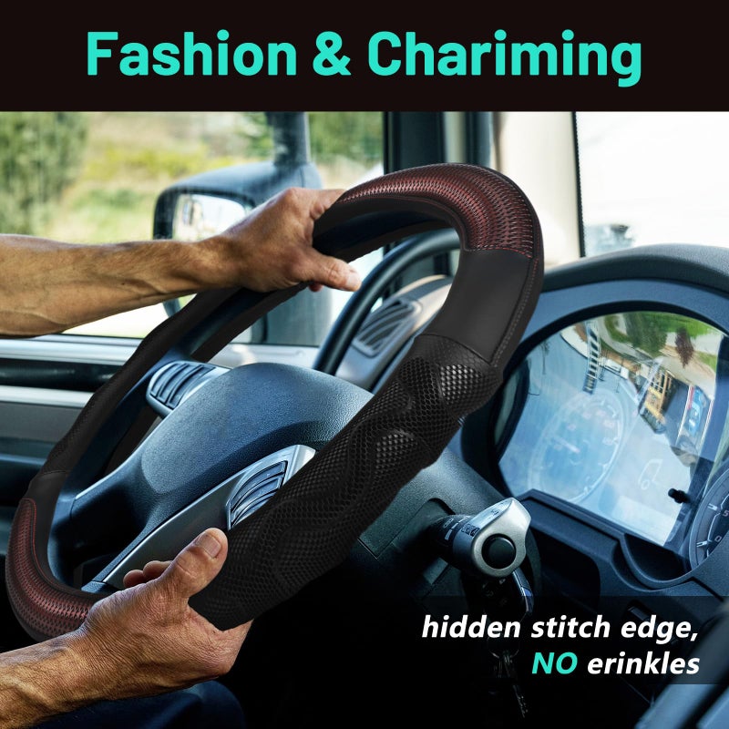 DaisyInner 18 Inch Truck Steering Wheel Cover Leather Wheel Semi-Truck Comfy Grip Cover Anti Slip Car Accessory, Fits Rv, Big Rig and Classic Car (Black, Classic Style) - Image 2