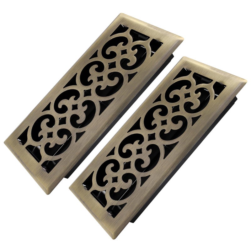 Howeall 4x10 Inches 2 Pack Heavy Duty Walkable Floor Register Easy Adjust Air Supply Lever Floor Vents Charlotte Design Vent Cover for Home Floor Antique Brass - Image 2