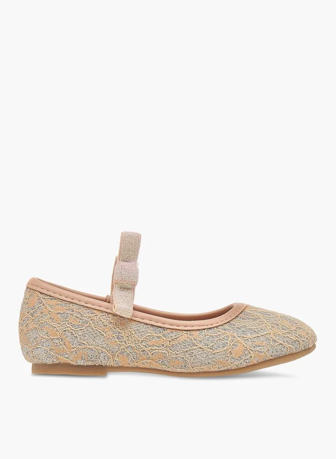 Flora Bella By Shoexpress Girls Textured Ballerina Shoes with Elasticated Strap