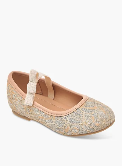 Flora Bella By Shoexpress Girls Textured Ballerina Shoes with Elasticated Strap