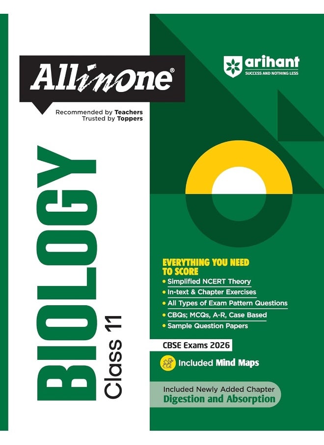 Arihant All in One Biology Class 11 for CBSE Exams 2025-26 | Revised Edition as per latest syllabus | Simplified Theory, In Text & Chapter Exercises, All Types of Exam Pattern Questions, CBQs, MCQs, A-R, Case Based, Sample Question Papers, Mind Maps