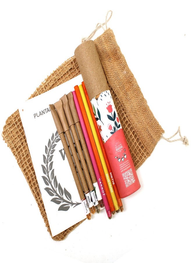 bioq Plantable Stationery Combo, 4 Seed Pen + 4 Seed Pencil in a Box + 1 Hand-Made Seed-Paper Notepad with Eco Friendly Jute Bag Packaging - Image 2