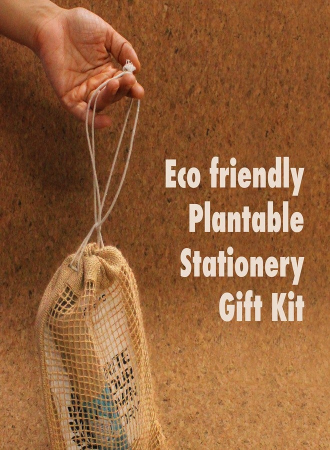 bioq Plantable Stationery Combo, 4 Seed Pen + 4 Seed Pencil in a Box + 1 Hand-Made Seed-Paper Notepad with Eco Friendly Jute Bag Packaging - Image 3