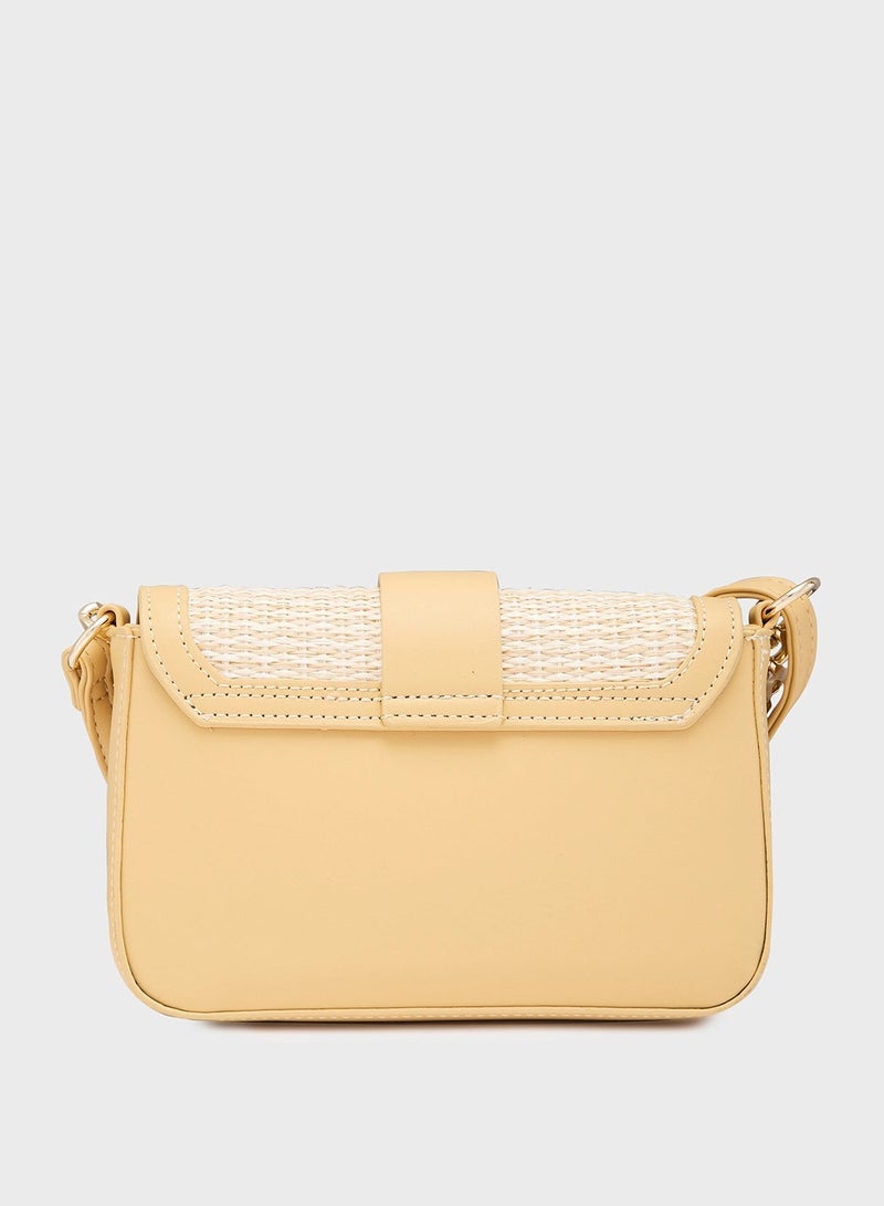 Caprese Georgia Sling Small Yellow Stylish crossbody sling bag with raffia finish, adjustable strap, ideal for casual outings - Image 3