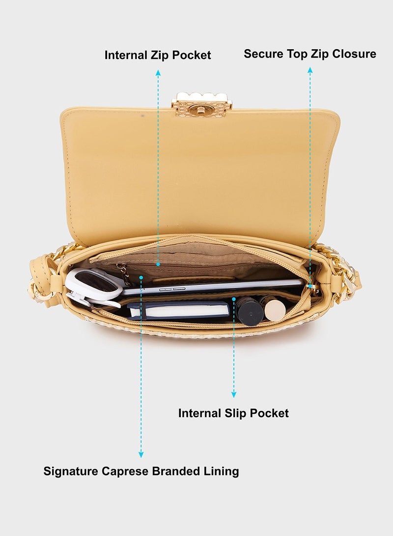 Caprese Georgia Sling Small Yellow Stylish crossbody sling bag with raffia finish, adjustable strap, ideal for casual outings - Image 5