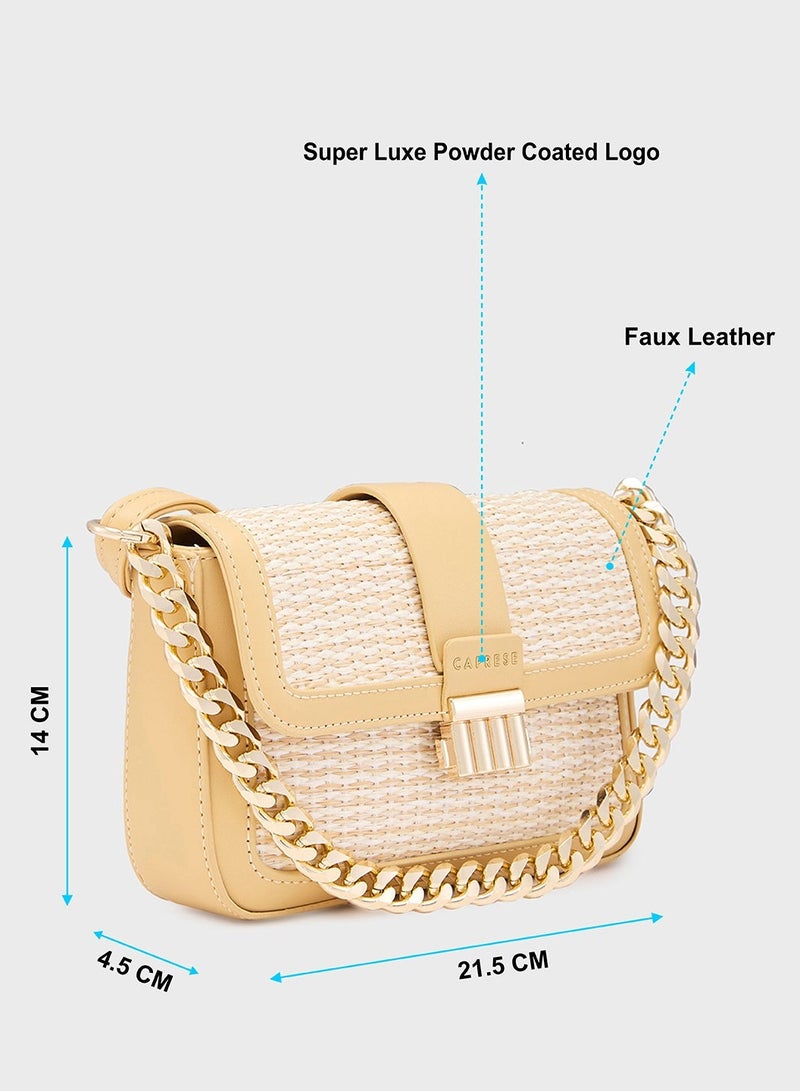 Caprese Georgia Sling Small Yellow Stylish crossbody sling bag with raffia finish, adjustable strap, ideal for casual outings - Image 4