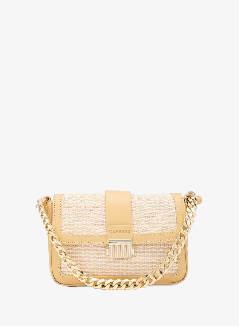 Caprese Georgia Sling Small Yellow Stylish crossbody sling bag with raffia finish, adjustable strap, ideal for casual outings - Image 1