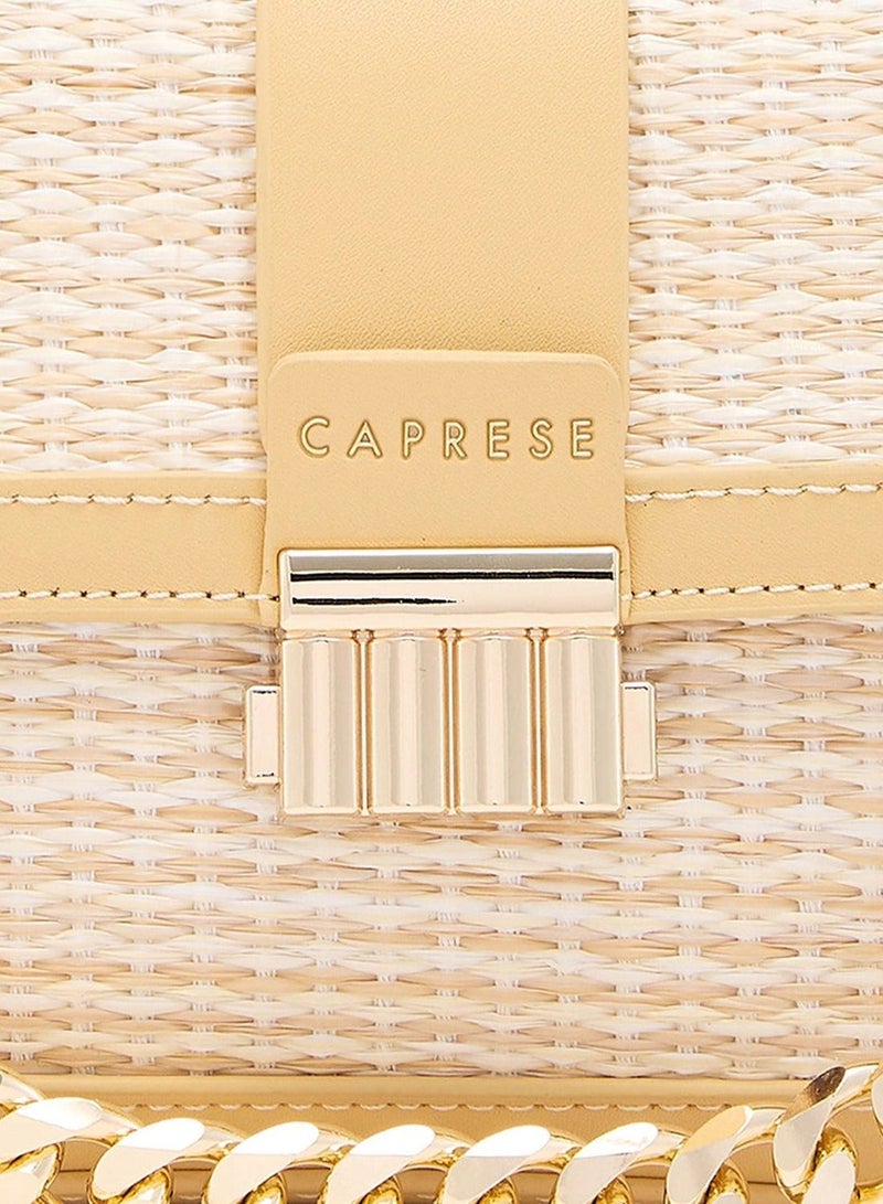 Caprese Georgia Sling Small Yellow Stylish crossbody sling bag with raffia finish, adjustable strap, ideal for casual outings - Image 2