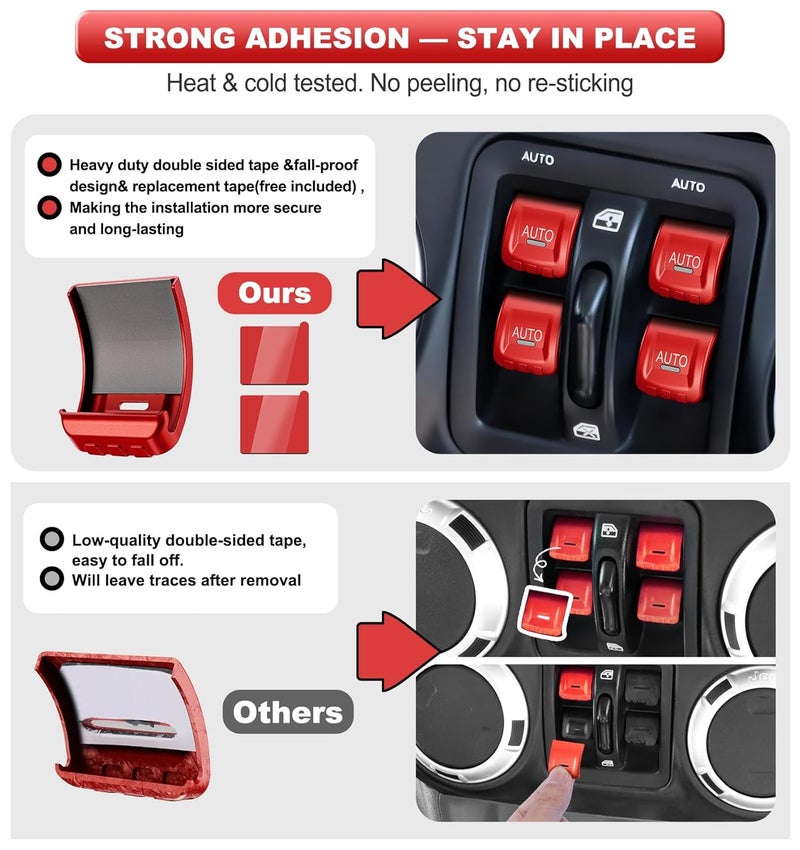 Eamplest Upgrade Metal Window Switch Button Cover Fit for Jeep Wrangler JK JKU 2018 2017 2016 2015 2014 2013 2012 2011 Accessories,Interior Trim Kit 4PCS (Red) - Image 2