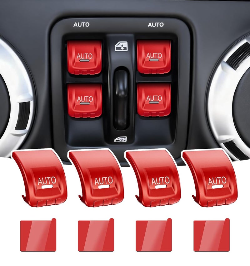 Eamplest Upgrade Metal Window Switch Button Cover Fit for Jeep Wrangler JK JKU 2018 2017 2016 2015 2014 2013 2012 2011 Accessories,Interior Trim Kit 4PCS (Red) - Image 1