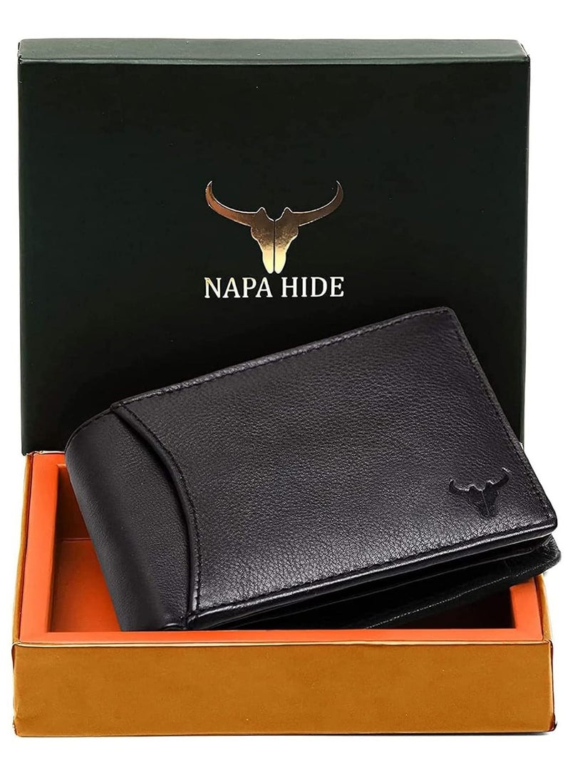 Napa Hide Black Leather Wallet for Men I 2 Secret Compartments I 6 Credit/Debit Card Slots - Image 1