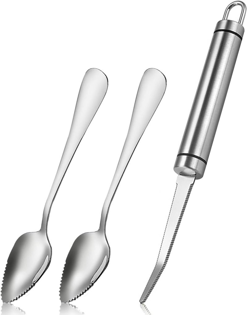 Ralleyfun Grapefruit Spoon Knife Serrated Edge Stainless Steel Fruit Knife Grapefruit Utensils Tool Dessert Spoons for Citrus Lemon Kiwi Melon Pitaya Apple Fruit Puree - Image 1