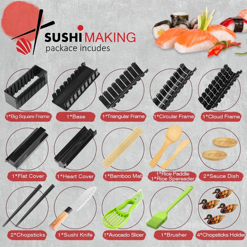 MLRYH Sushi Making Kit Sushi Maker Set for Beginners Plastic Premium Set Sushi Tool Set Sushi Rice Roll Mold Shapes, DIY Sushi Prefect Home Sushi Tool (21 Pcs) - Image 2