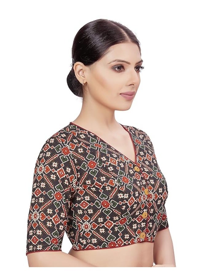 Studio Shringaar Women's elbow length sleeve Cotton Printed Readymade Saree Blouse - Image 3