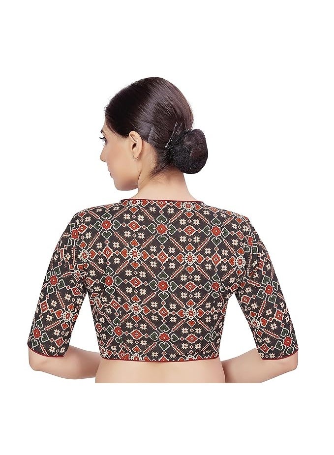Studio Shringaar Women's elbow length sleeve Cotton Printed Readymade Saree Blouse - Image 2