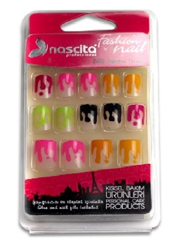 Nascita Nascita False Nails 24P MultiColors With Melting Impression+Glue+Nail File  - Image 1
