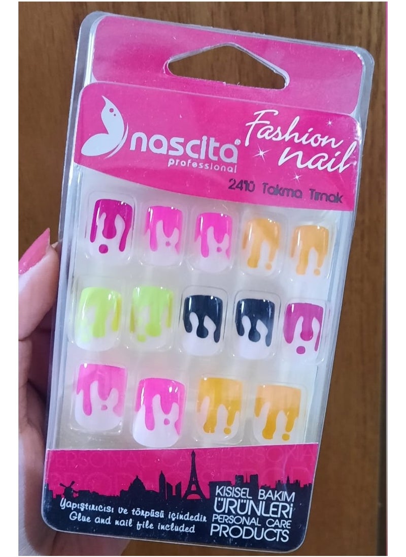 Nascita Nascita False Nails 24P MultiColors With Melting Impression+Glue+Nail File  - Image 2