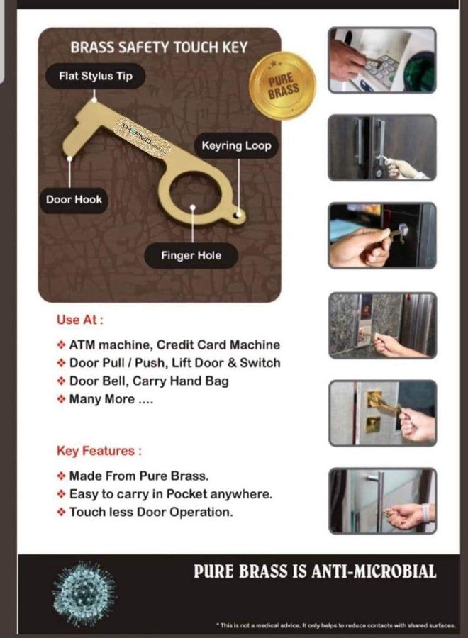 Thermo No Touch Antimicrobial Hand Tool | Door Opener & ATM/Elevator Button Pusher | Contactless Hygiene Safety Tool | Made of Brass | Made in Bharat (2 Piece) - Image 3