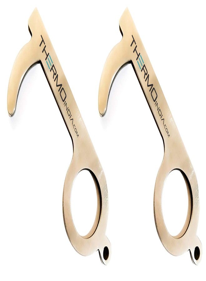 Thermo No Touch Antimicrobial Hand Tool | Door Opener & ATM/Elevator Button Pusher | Contactless Hygiene Safety Tool | Made of Brass | Made in Bharat (2 Piece) - Image 1