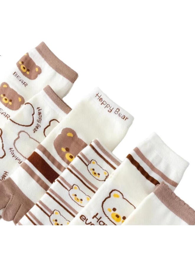 Yimian Women'S Short Tube Toe Socks Summer Thin Cute Cartoon Xinjiang Cotton Antibacterial Odor-Resistant Five Toe 5 Pairs Pack - Image 2