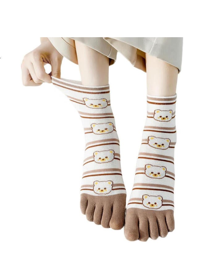 Yimian Women'S Short Tube Toe Socks Summer Thin Cute Cartoon Xinjiang Cotton Antibacterial Odor-Resistant Five Toe 5 Pairs Pack - Image 1