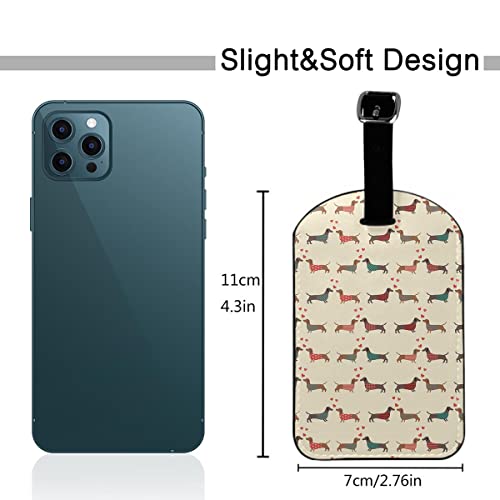 Zoczos Dressed Dachshunds Leather Travel Bag Labels Couple of Dogs with Red Hearts Romantic Luggage Tags for Men Women, Suitcase Baggage Bag Tag ID Tags with Full Back Privacy Cover, 1 Pack - Image 2