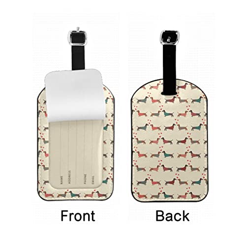 Zoczos Dressed Dachshunds Leather Travel Bag Labels Couple of Dogs with Red Hearts Romantic Luggage Tags for Men Women, Suitcase Baggage Bag Tag ID Tags with Full Back Privacy Cover, 1 Pack - Image 3