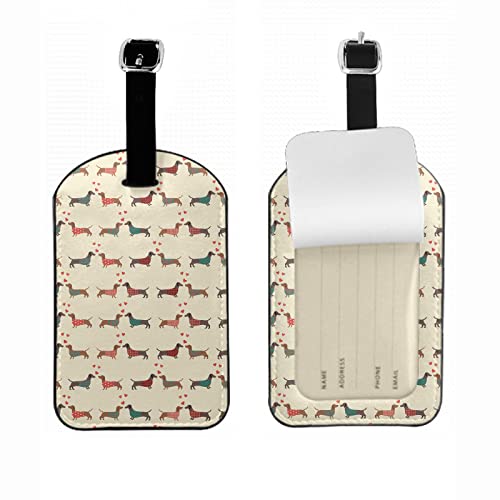 Zoczos Dressed Dachshunds Leather Travel Bag Labels Couple of Dogs with Red Hearts Romantic Luggage Tags for Men Women, Suitcase Baggage Bag Tag ID Tags with Full Back Privacy Cover, 1 Pack - Image 1