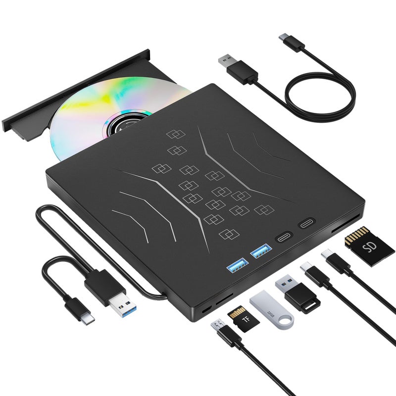 Wbacon 7 in 1 External DVD Drive, External CD/DVD Drive for Laptop USB 3.0 & Type-C, Portable CD/DVD +/-RW Disk Drive, CD/DVD Burner CD ROM External Drive for Laptop Desktop PC Windows 10/11 XP Mac Linux - Image 1