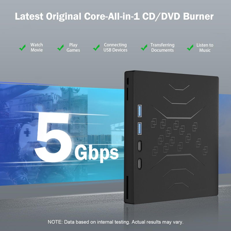 Wbacon 7 in 1 External DVD Drive, External CD/DVD Drive for Laptop USB 3.0 & Type-C, Portable CD/DVD +/-RW Disk Drive, CD/DVD Burner CD ROM External Drive for Laptop Desktop PC Windows 10/11 XP Mac Linux - Image 5