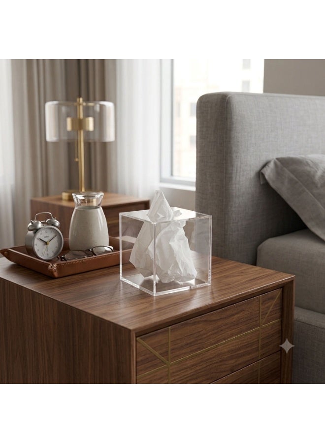 Modern Clear Square Tissue Box – Minimalist Acrylic Dispenser for Home, Office, or Car – Easy Refill & Durable