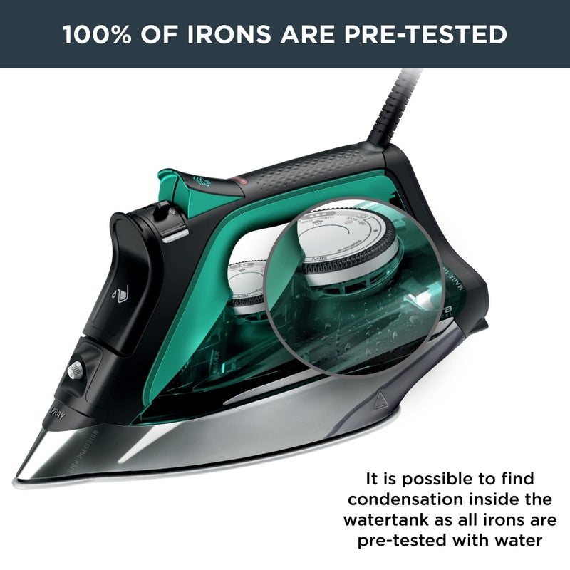 Rowenta, Iron, Pro Master Stainless Steel Soleplate Steam Iron for Clothes, 210 g/min, 400 Microsteam Holes, 1775 Watts, Auto-Off, Ironing, Green Clothes Iron, DW8360 - Image 4