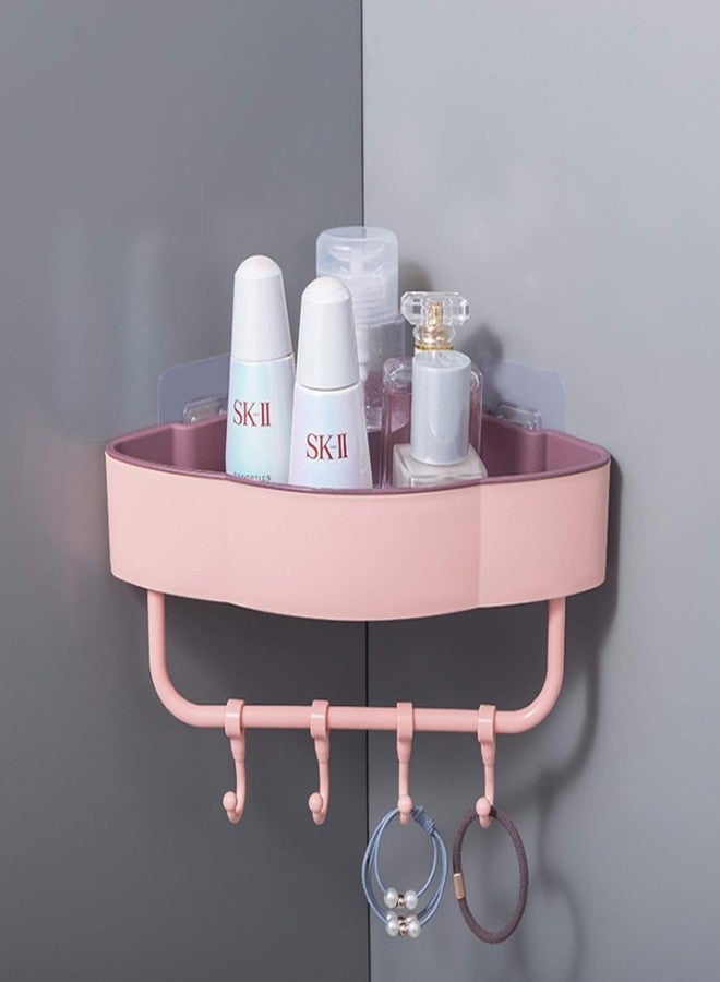 Boniry Multipurpose Plastic Corner Shelf for Bathroom Wall Mount Organizer Unbreakable Shower Basket for Bathroom & Kitchen with 4 Hook Adhesive Strong Magic Sticker (Pink) - Image 1