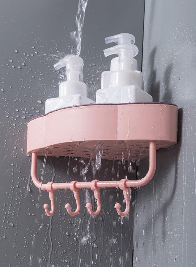 Boniry Multipurpose Plastic Corner Shelf for Bathroom Wall Mount Organizer Unbreakable Shower Basket for Bathroom & Kitchen with 4 Hook Adhesive Strong Magic Sticker (Pink) - Image 3