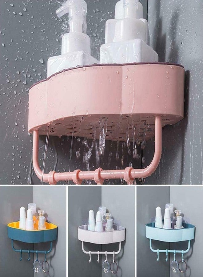 Boniry Multipurpose Plastic Corner Shelf for Bathroom Wall Mount Organizer Unbreakable Shower Basket for Bathroom & Kitchen with 4 Hook Adhesive Strong Magic Sticker (Pink) - Image 5