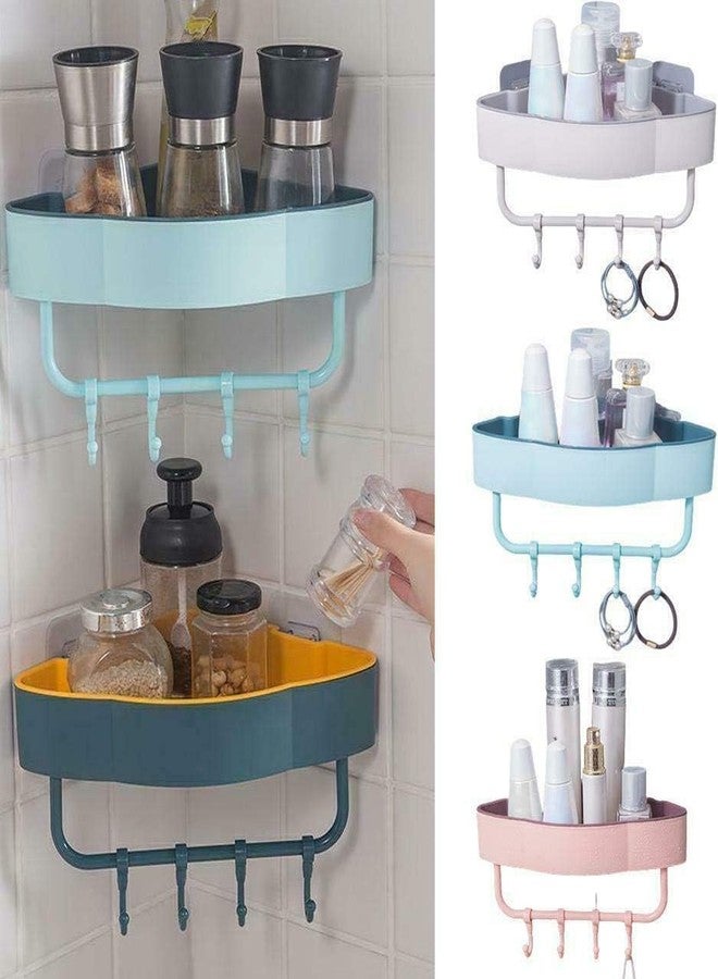 Boniry Multipurpose Plastic Corner Shelf for Bathroom Wall Mount Organizer Unbreakable Shower Basket for Bathroom & Kitchen with 4 Hook Adhesive Strong Magic Sticker (Pink) - Image 4