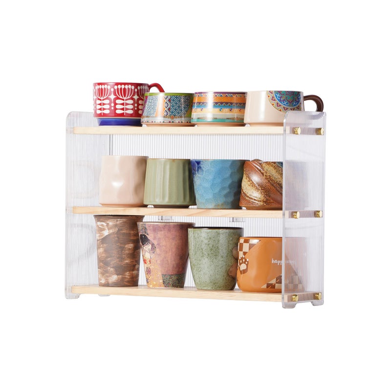 KAOTGOT Coffee Mug Holder Wooden Cup Station Organizer 3-Tier Cup Holder for Coffee Bar Mug Display Rack for Countertop Mug Holder Shelf for Home Kitchen Pine Wood - Image 1